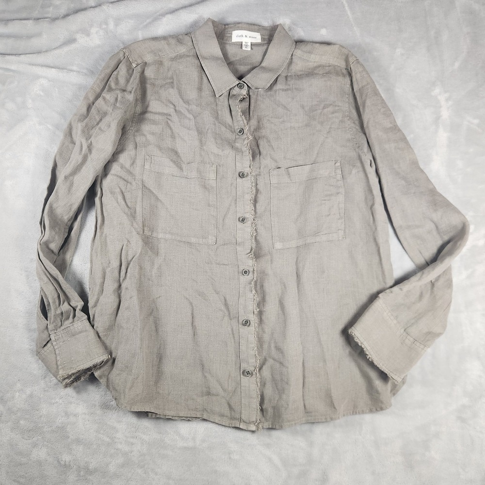 Cloth & Stone Women Linen Long Sleeve Button Up Shirt XL Green Classic Lagenlook